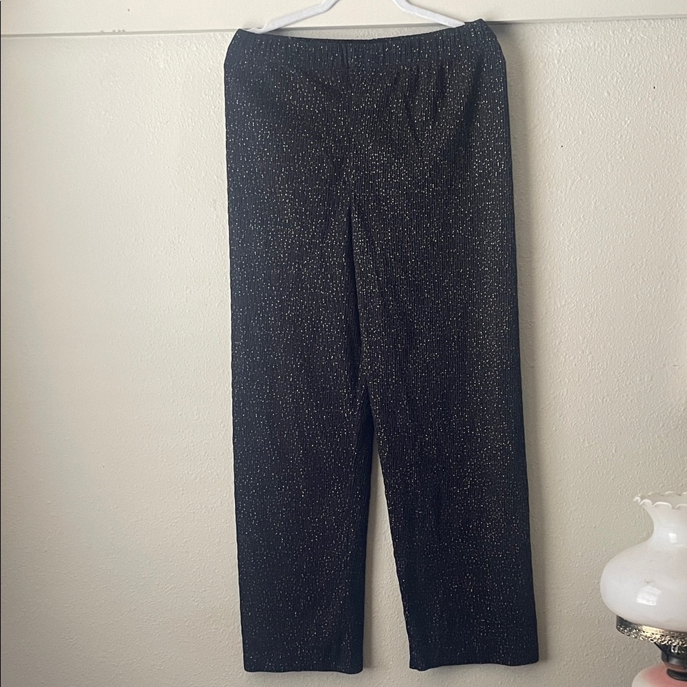 Vintage Joanna black & gold sparkle high waisted ribbed straight leg pants